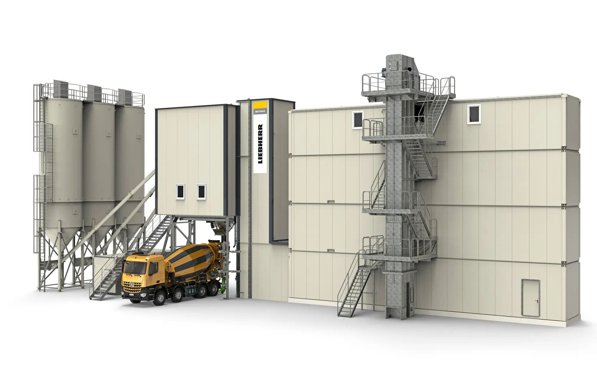 Bumatech concrete batching plant with automated silo system and truck loading bay